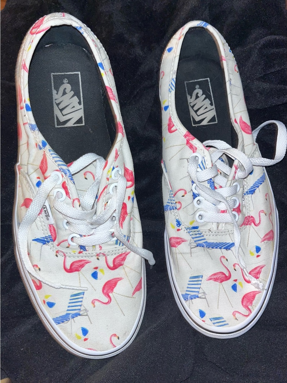 Vans White Canvas Low-Top Sneakers with Pink Flamingo Print